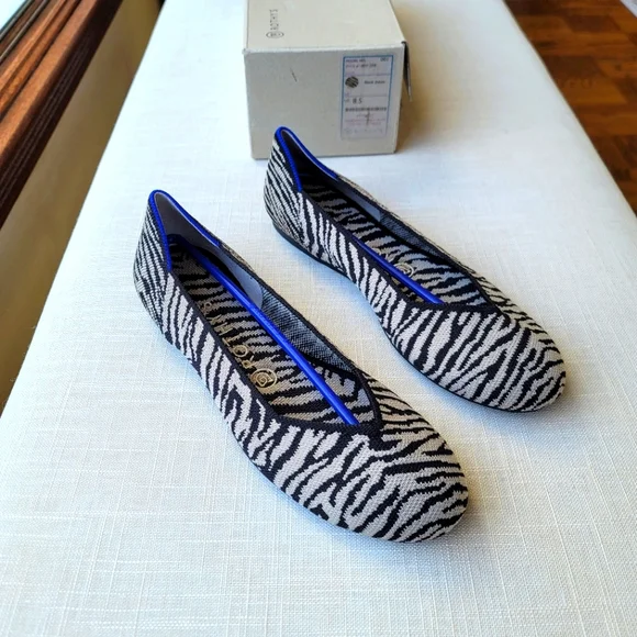 New! Rothy’s sz Black White Zebra Ballet Flats Shoes New in Box - Main Image
